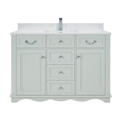 Meuble-lavabo simple 48 po en bois massif avec plateau en marbre d'ingénierie de 1 po