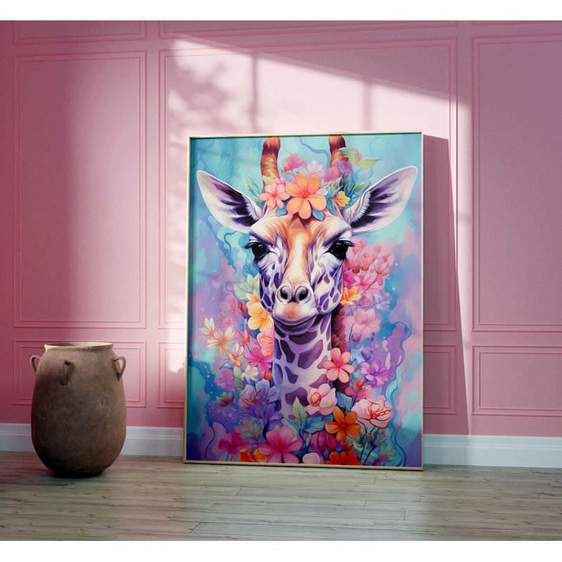 Giraffe Print - Tropical Flowers - No Frame Print, 59cm H x 42cm W