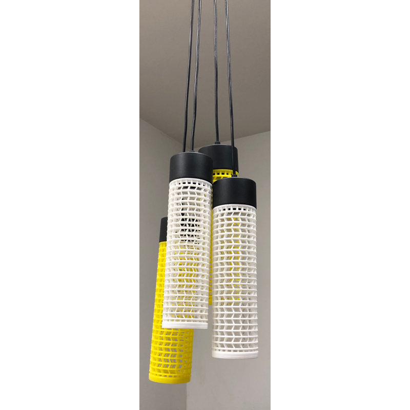 4 - Light Cluster Pendant, Black, Yellow/White