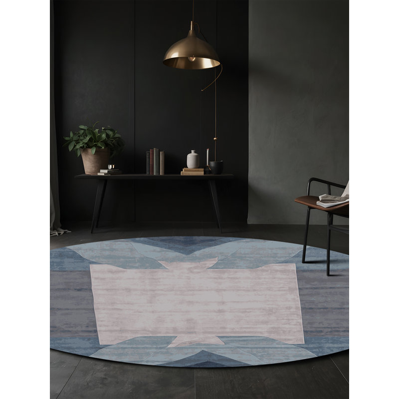 Machine Washable Gray Area Rug, Round 5'