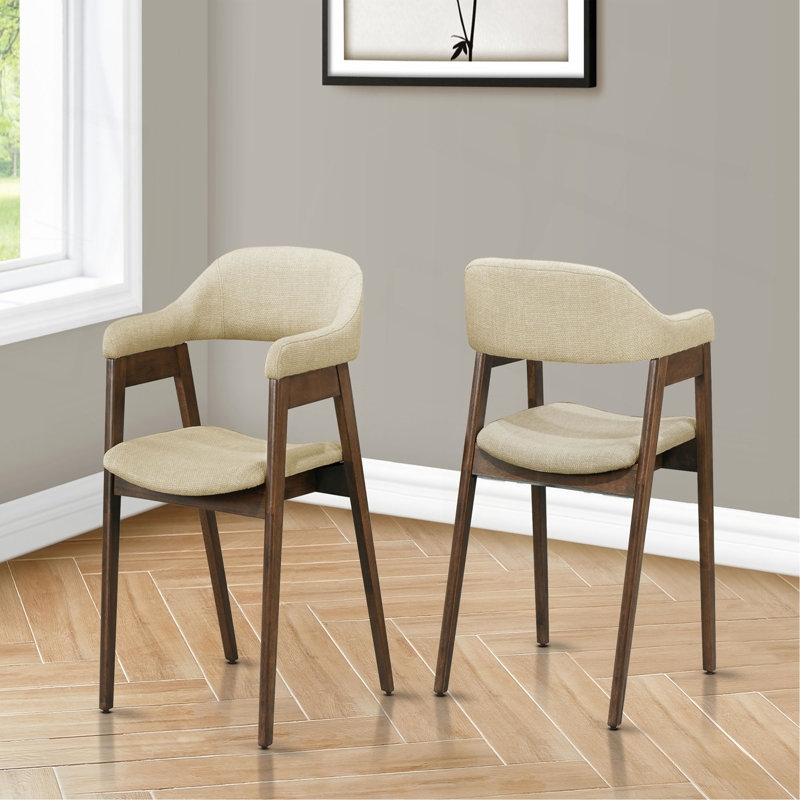Chaise de salle à manger, hauteur 32 po, ensemble de 2, côté, rembourrée, salle à manger, cuisine, noyer foncé, tissu sable, Mid-Century, moderne