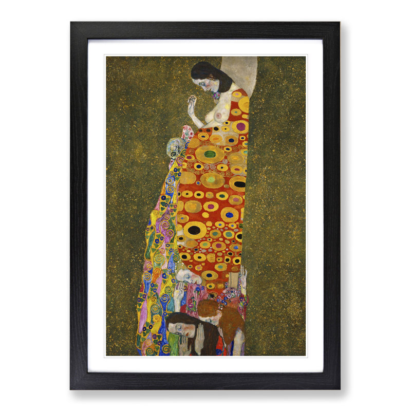Hope Ii by Gustav Klimt - Picture Frame Painting on MDF, 65cm H x 48cm W x 2cm D, Black Framed