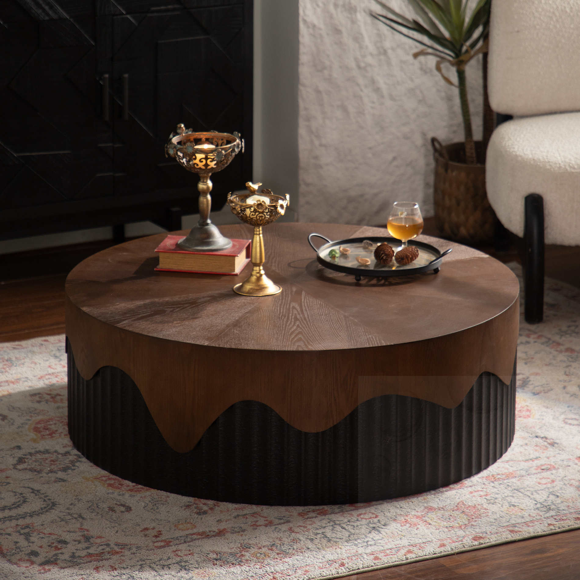 Latitude Run® Round Handcrafted Relief Sturdy Pedestal Coffee Table ...