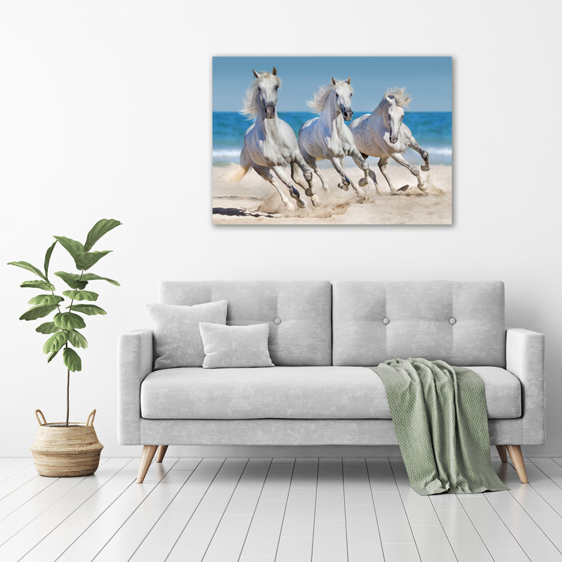 White horses beach 1 Piece Wall Art on Glass