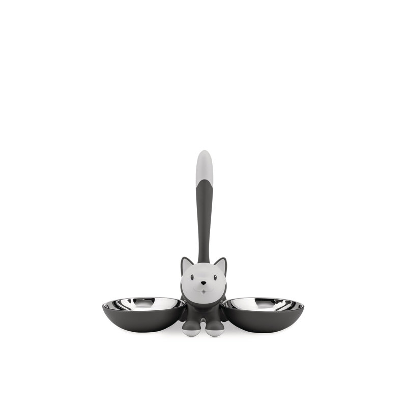 Gray Stainless Steel Dual Cat Food and Water Bowls