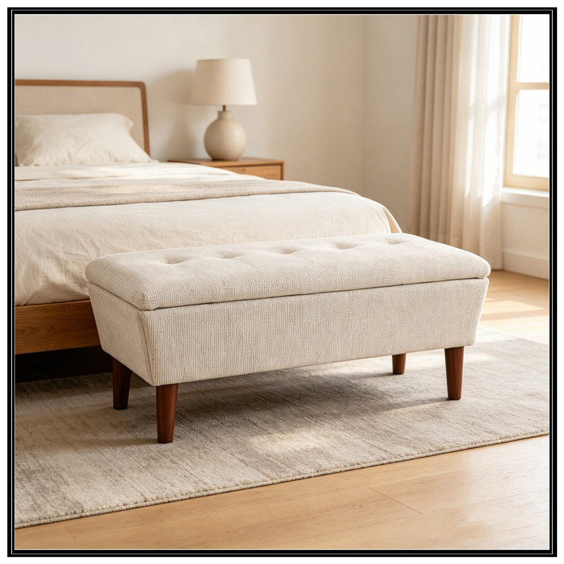 Banc rembourré avec siège souple et pieds robustes, Beige