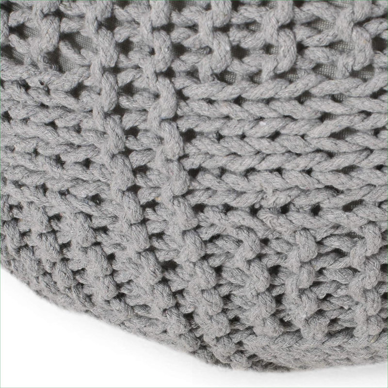 Pouf rond en coton tricoté gris neutre neutre, siège simple supplémentaire pour une décoration minimaliste moderne, 20 po x 20 po x 14 po