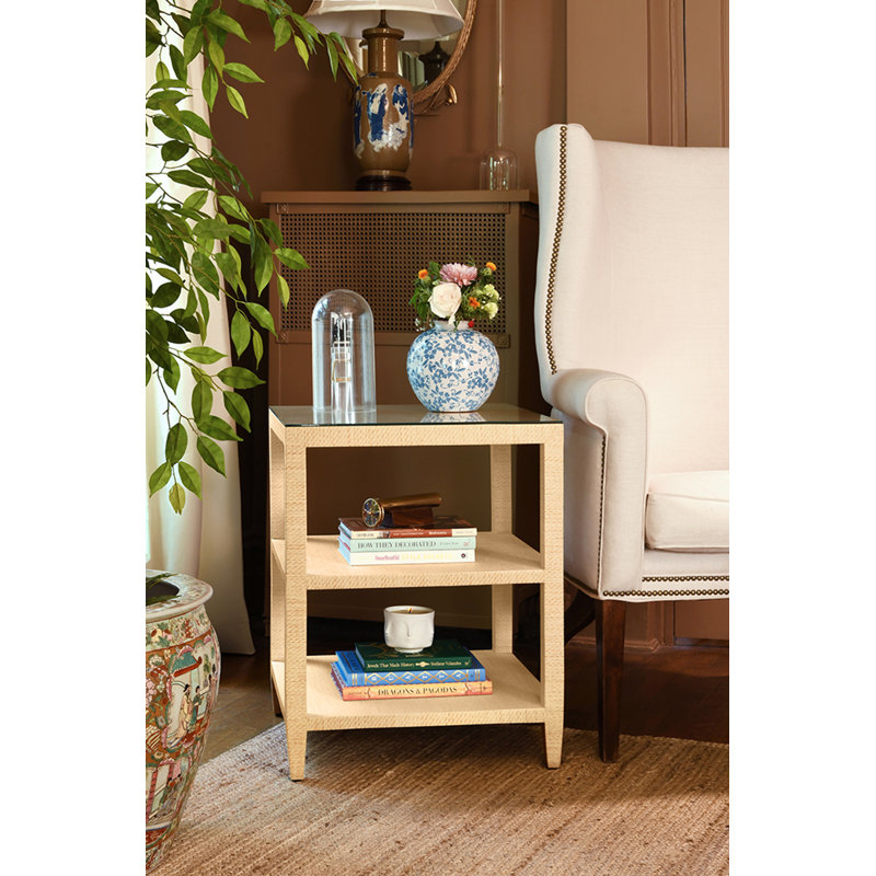 Glass End Table, Light Blue