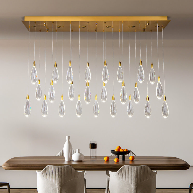 Lustre pour îlot de cuisine à DEL en cristal 31 lumières Naleya, Or brossé