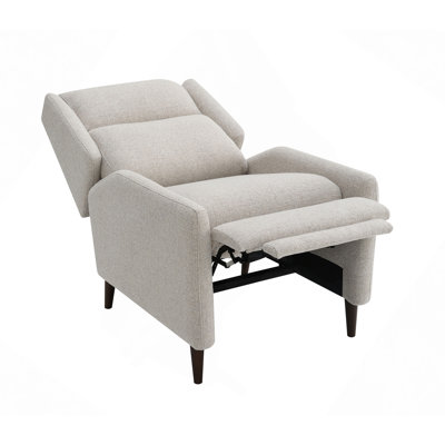 Pushback Manual Recliner Tapered Legs Linen Textured Fabric High Back Subtle Channel Detail Primary Living Room