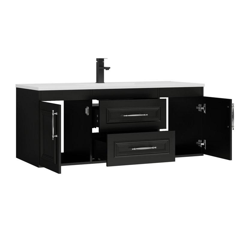Ensemble de meuble-lavabo simple 48 po avec comptoir en résine SMC, Noir, 48"