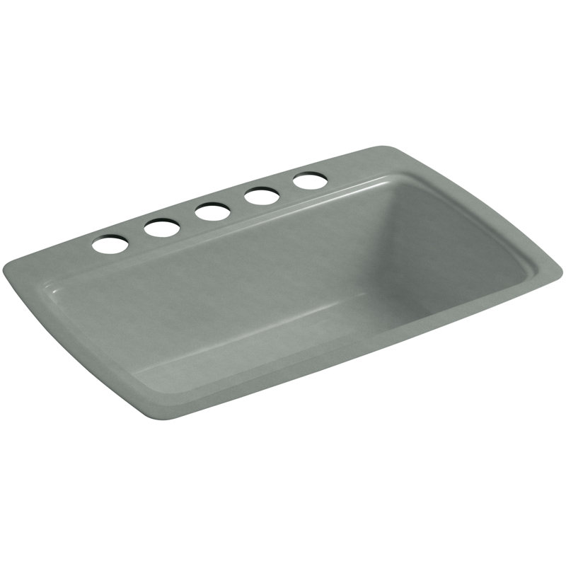 Cape Dory 33" L x 22" W x 9-5/8" Under-Mount Single-Bowl Kitchen Sink with 5 Oversize Faucet Holes, Basalt