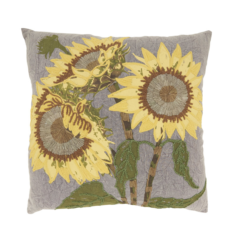 Housse de coussin brodée tournesol brodé, Housse de coussin seulement - sans coussin