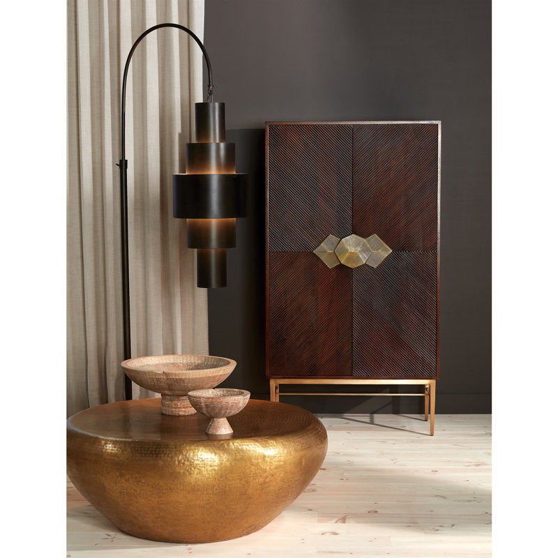 Goa Cocktail Table-Antique Brass, 15" H x 33" L x 33" W