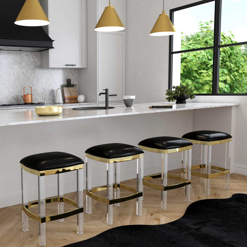 Jordan Acrylic & Leather 24" Counter Stool, Black/Gold