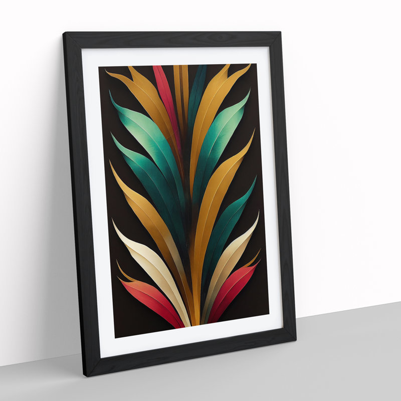 Art Deco Feather No.4 - Wall Art, Black Framed, 64cm H x 46cm W