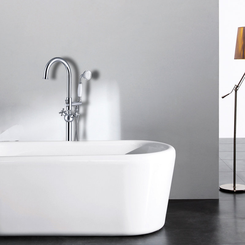 Modern Freestanding Tub Faucet With Hand Shower In . Metal Construction. 46.55In Depth, 6.56In Width, Height, 9.38Lb. Full Body Spray For Delightful Bathing Bathtub Shower. , 46" 6.5" 9.5 Lb. Blissful