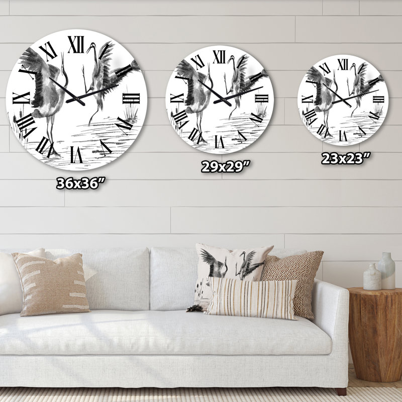 Deux grues japonaises amoureux - horloge murale traditionnelle, Surdimensionné
