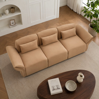 Solvainne 107.1" Linen Upholstered 3-Seater Sofa with Deep Seats, Rolled Arms and 3 Lumbar Pillows