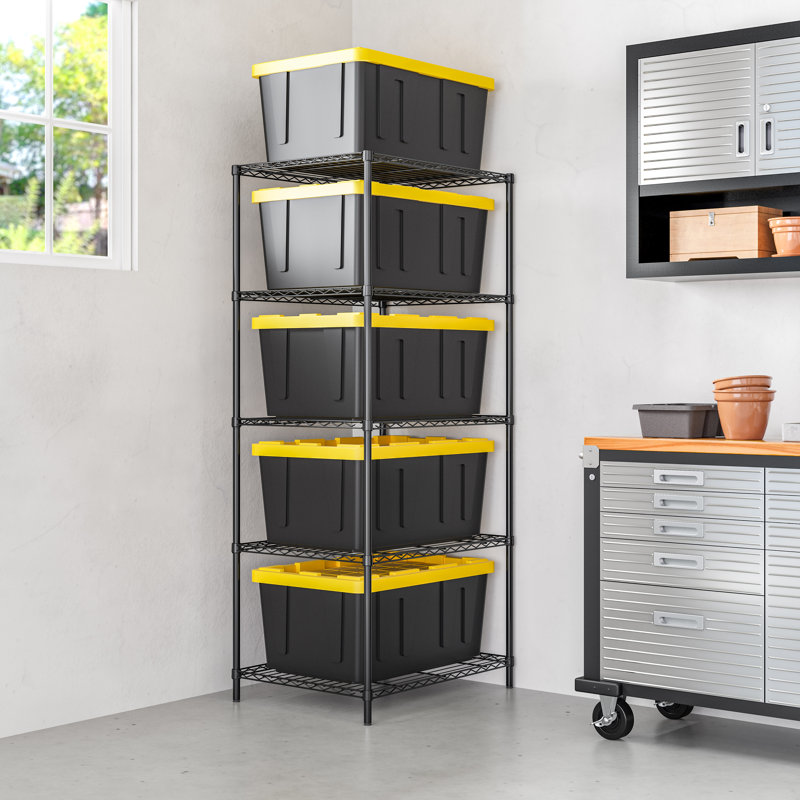 25" W NSF-Certified Commercial 5-Tier 5-Bin Storage Rack with Wheels, 77" H x  25" W x 33" D, Matte Black