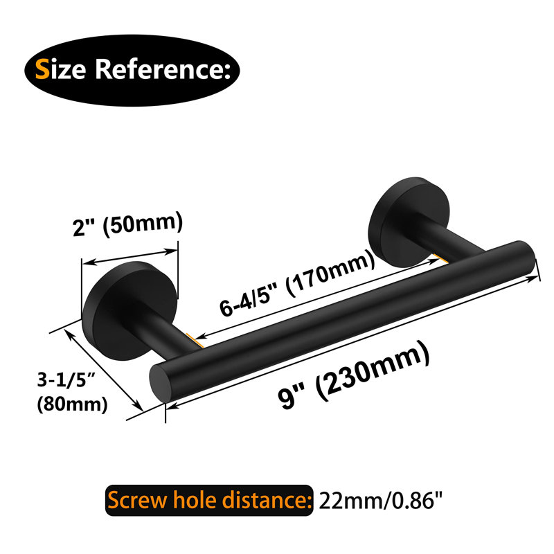 9.06'' Freestanding Towel Bar, Noir mat