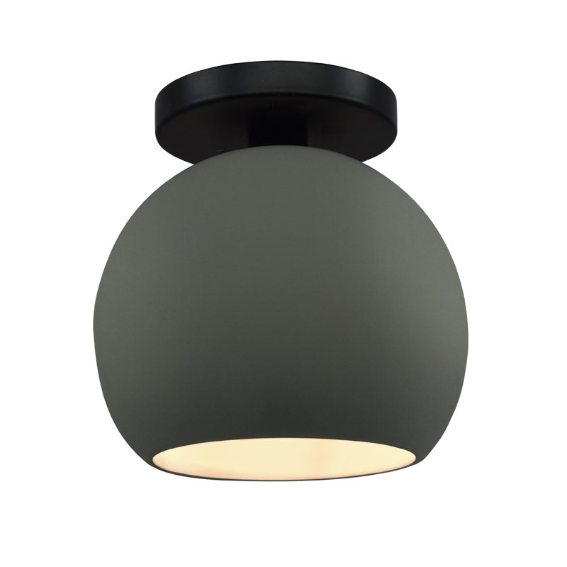 Plafonnier semi-encastré en céramique Dottie, Vert étain / laiton poli, H 9 po x l 10 po x P 10 po, Noir mat