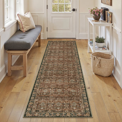 Orihue Vintage Red/Brown Area Rug for Living Room with Non-Slip Backing