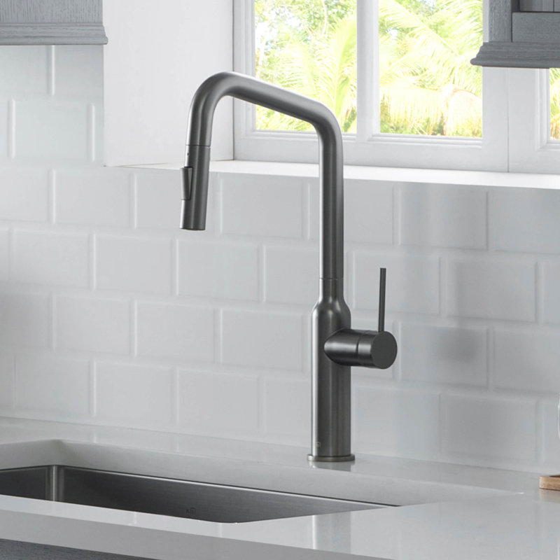 Robinet de cuisine à poignée simple avec accessoires Macon, Titane, Sans distributeur de savon