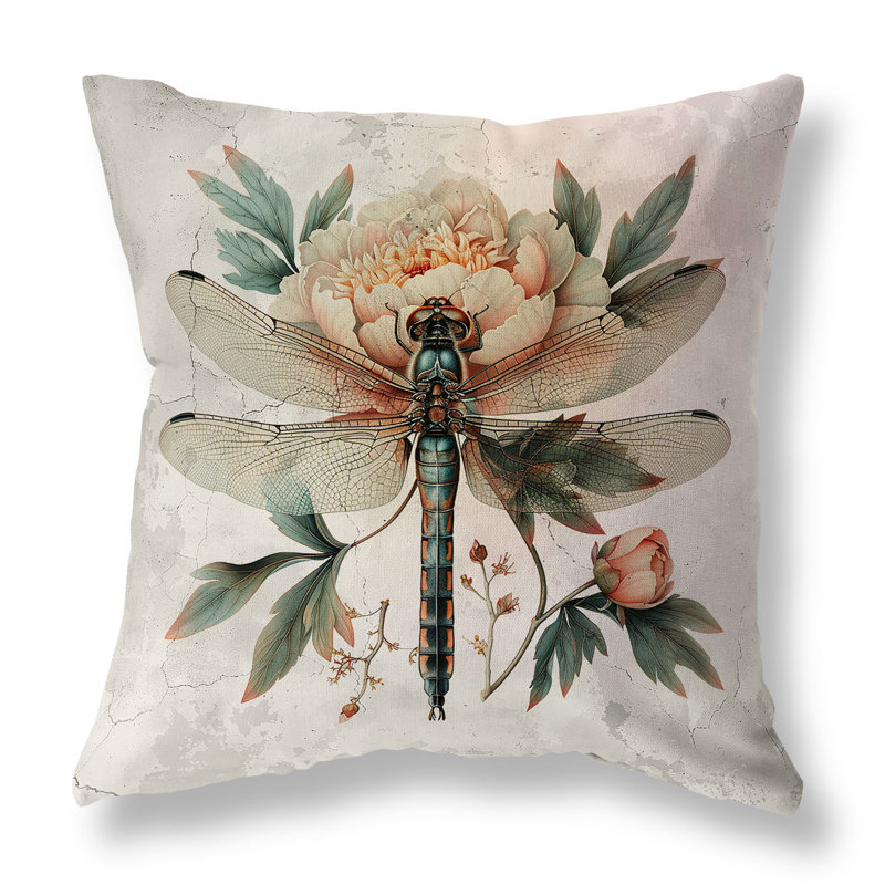 Coussin Dragonfly Symphony, H 18 po x l 18 po, Vert / orange