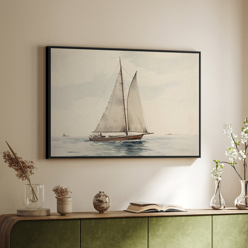 Rétro nautique-I, Toile avec cadre flottant noir, H 27 po x l 41 po x P 2 po