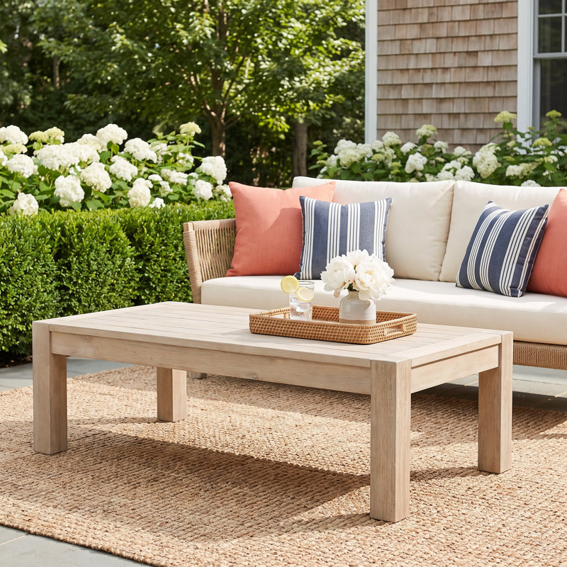 Brushed Finish Solid Eucalyptus Wood Patio Coffee Table