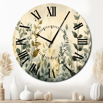 Neutral Herb Horizon - Farmhouse Large Metal Wall Clock