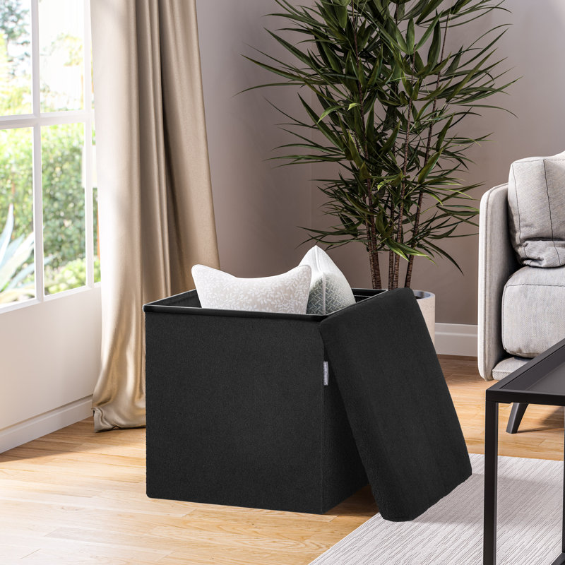 Repose-pieds rembourré avec rangement 15,7 po, Bouclé noir