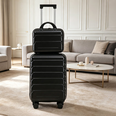 Ensembles de valises 2 pièces, valises rigides en ABS avec double tourillon avec serrure à combinaison, ensemble de valises de voyage 14 ", étui à bagages sur roulettes (14" / 20 "noir)