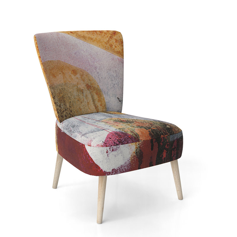 Upholstered Floral Side Chair - Modern floral Accent Chair, Abstract Red /Yellow Polyester Blend