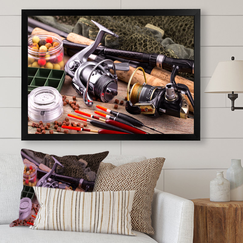 " Fishing Rods And Reels ", Black Picture Frame, 34" H x 44" W x 1.5" D