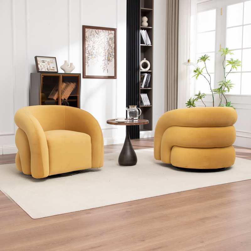 Fauteuil demi-tonneau pivotant rembourré Coyle, Jaune