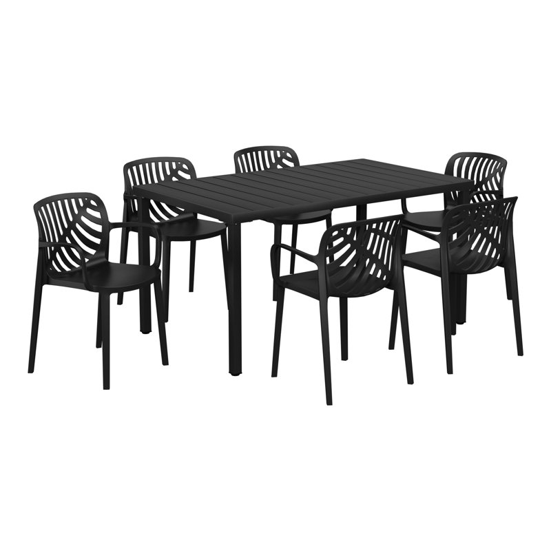 6-Person Outdoor Rectangular Dining Set, Black