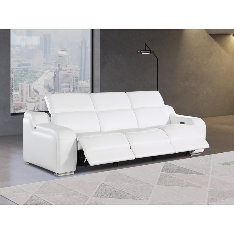 3-Piece 3-Power Reclining Top Grain Italian Leather Sofa With Power Headrest, White