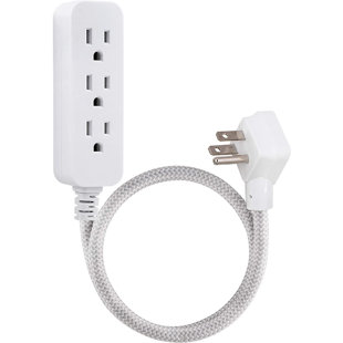 Cordinate 2-ft 3-Outlet Grounded Braided Extension Cord, Gray, 47297