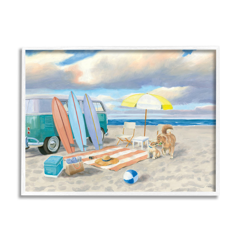 Summer Beach Scene, H 24 po x l 30 po x P 1,5 po, Giclée encadrée blanc bord de mer