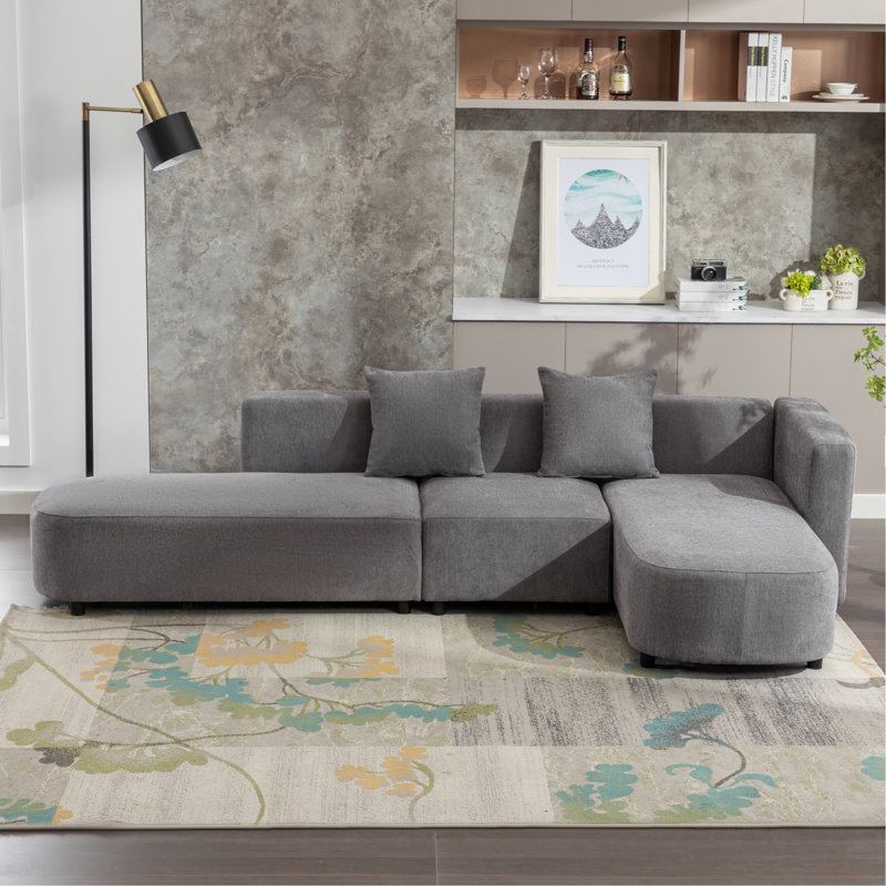 Jacion Upholstered Sectional Right Hand Facing, Gray Chenille