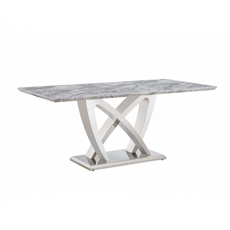 70'' Rectangle Faux Marble Dining Table, Silver