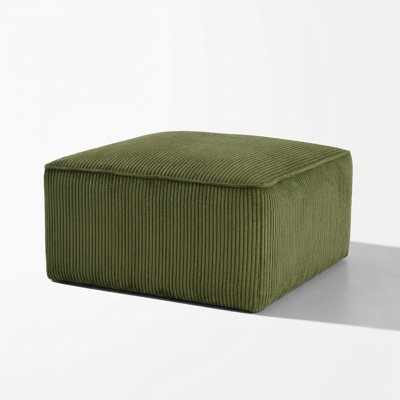 Corduroy Upholstered Square Ottoman with Dense Foam Padding and Pocket Coil Spring System