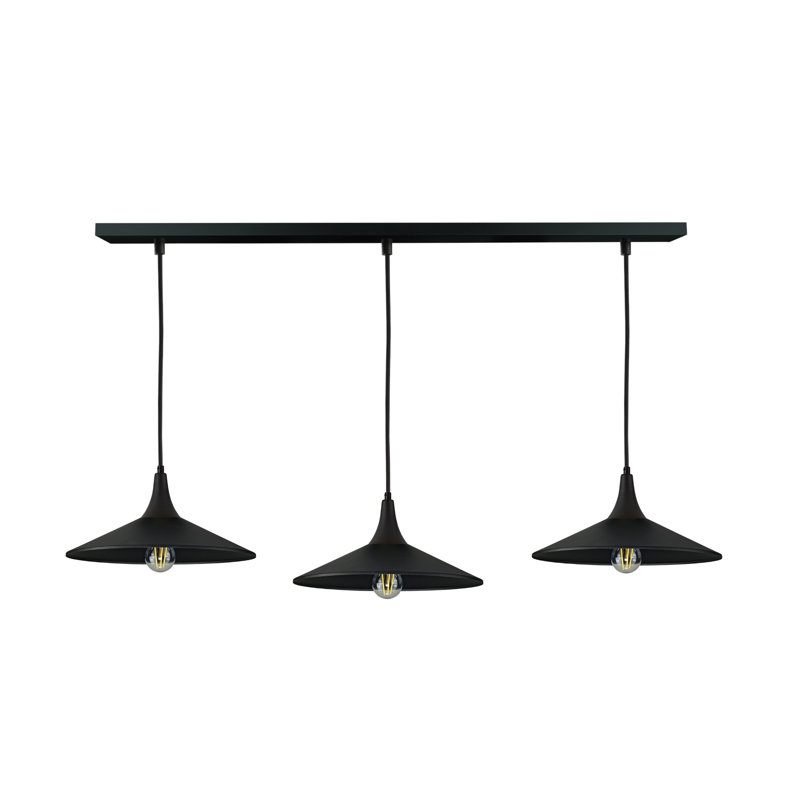 - Light Matte Black Dome Pendant, 120cm H x 125cm W x 36cm D, 3 Lights, Black