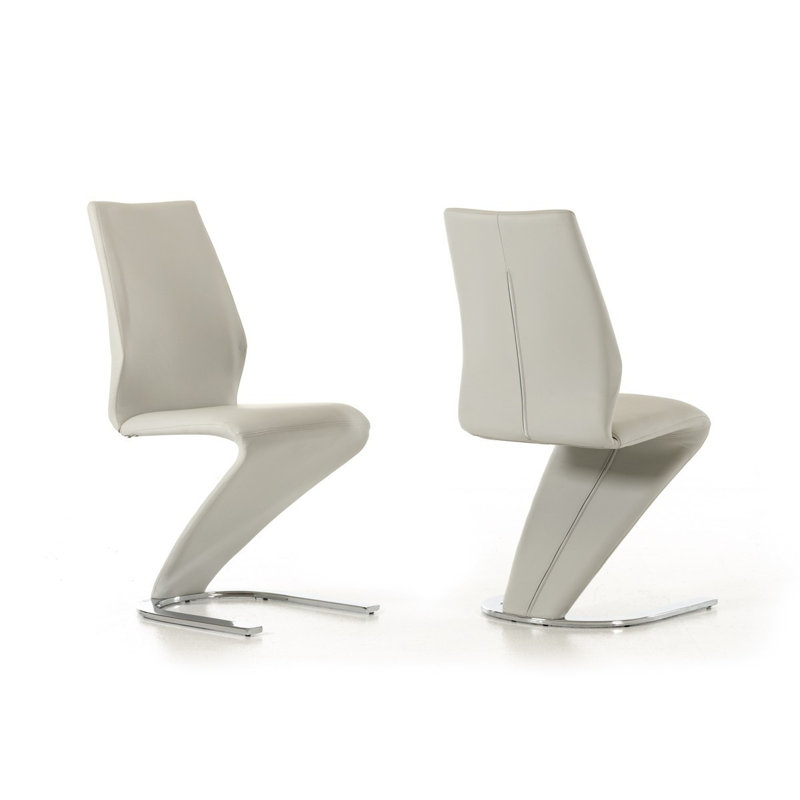 Set of Two Light Gray Faux Leather Modern Dining Chairs