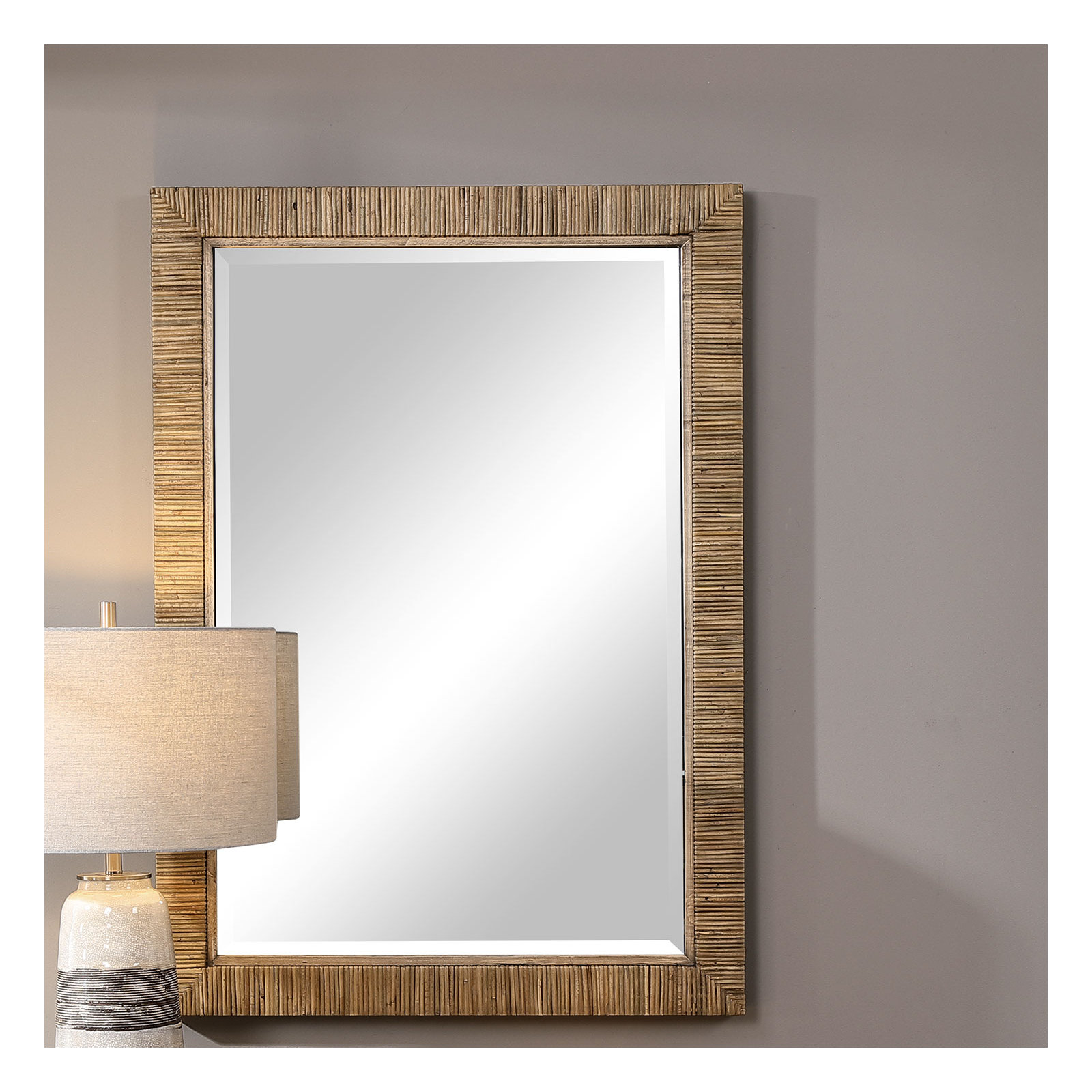 Adrianne Rectangle Rattan Wall Mirror, Brown