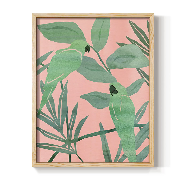 «Pink and Green Birds of Paradise I», reproduction encadrée - bois massif