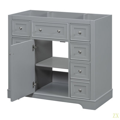 Meuble-lavabo 36 po sans lavabo, base d'armoire seulement, une armoire et six tiroirs