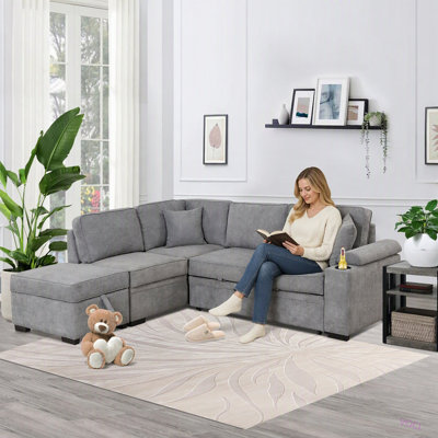 Canapé-lit 2 en 1 de 215 cm (84,75 po) avec pouf de rangement intégré, idéal pour le salon, la chambre à coucher et les petits appartements.